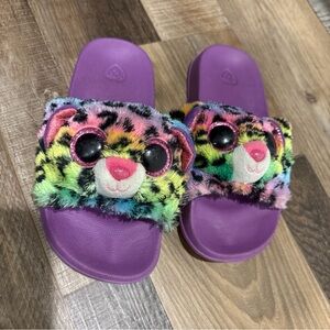 Ty Purple Kids Slide Sandals with Rainbow Leopard Design